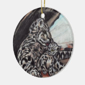 SCHNEELEOPARD MUTTER UND CUB Zierde Keramik Ornament (Links)