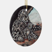 SCHNEELEOPARD MUTTER UND CUB Zierde Keramik Ornament (Rechts)
