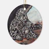 SCHNEELEOPARD MUTTER UND CUB Zierde Keramik Ornament (Links)
