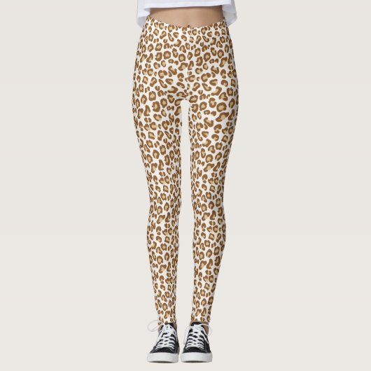 Schneeleopard Print, Beige, Tan und Creme Leggings (Vorderseite)
