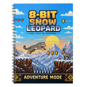 Schneeleopard, Retro-8-Bit-Pixelkunst Notizblock