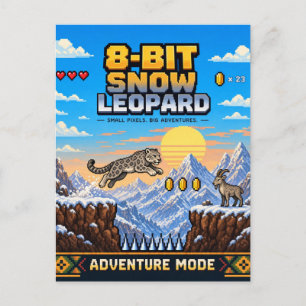 Schneeleopard, Retro-8-Bit-Pixelkunst Postkarte