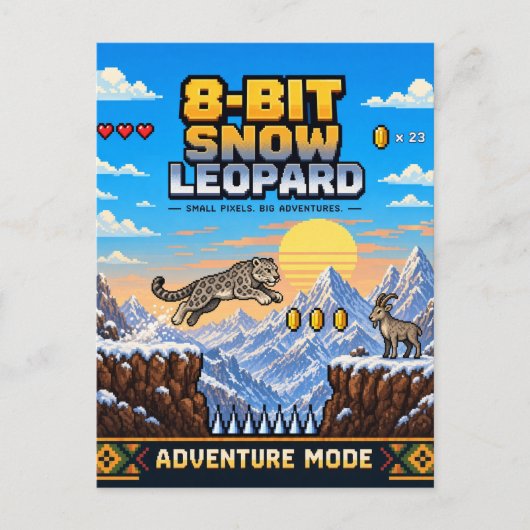 Schneeleopard, Retro-8-Bit-Pixelkunst Postkarte (Vorderseite)