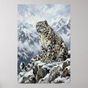 Schneeleopard-Totem-Wandkunst – Feine Kunst Wildti Poster
