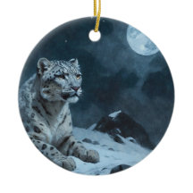 Schneeleopard und Vollmond