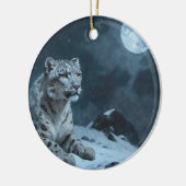 Schneeleopard und Vollmond Keramik Ornament (Links)