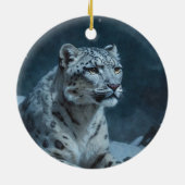 Schneeleopard und Vollmond Keramik Ornament (Hinten)