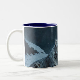 Schneeleopard und Vollmond Zweifarbige Tasse