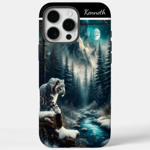Schneeleopard unter dem Mond iPhone 16 Pro Max Hülle