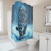 Schneeleopard Winter majestätisch blauer mit Augen Duschvorhang (Beispiel)