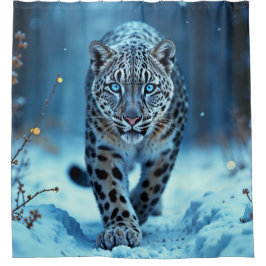 Schneeleopard Winter majestätisch blauer mit Augen Duschvorhang