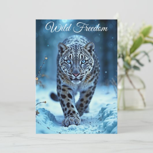 Schneeleopard Winter majestätisch blauer mit Augen Einladung (Stehend Vorderseite)