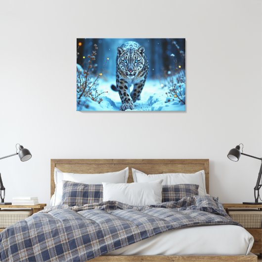 Schneeleopard Winter majestätisch blauer mit Augen Leinwanddruck (Insitu (Schlafzimmer))