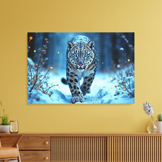 Schneeleopard Winter majestätisch blauer mit Augen Leinwanddruck (Insitu (Wohnzimmer))