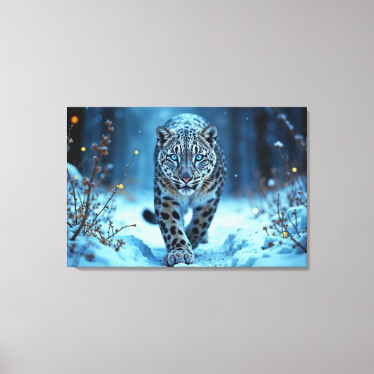 Schneeleopard Winter majestätisch blauer mit Augen Leinwanddruck (Vorderseite)