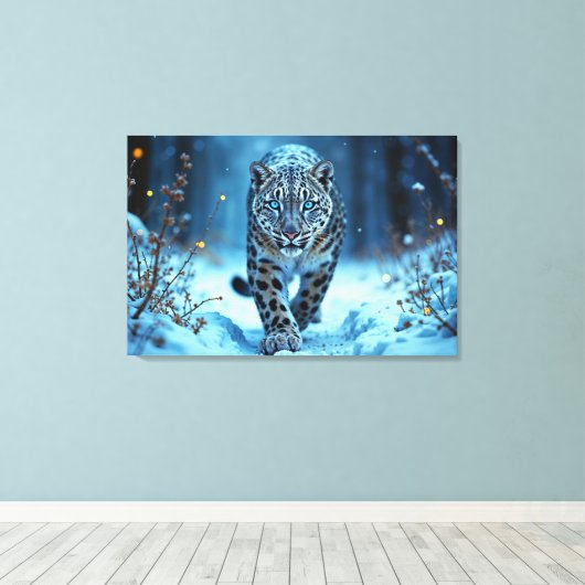 Schneeleopard Winter majestätisch blauer mit Augen Leinwanddruck (Insitu (Holzboden))