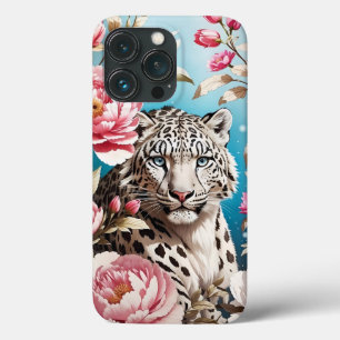 Schneeleoparden-Blick und rosa Peonies Case-Mate iPhone Hülle