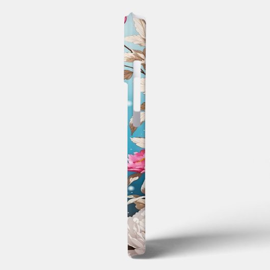 Schneeleoparden-Blick und rosa Peonies Case-Mate iPhone Hülle (Rückseite / Links)