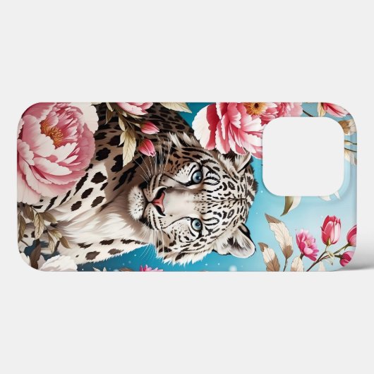 Schneeleoparden-Blick und rosa Peonies Case-Mate iPhone Hülle (Rückseite (Horizontal))