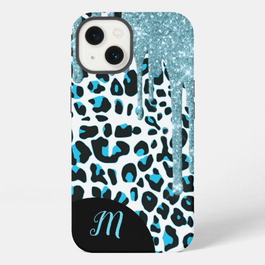 Schneeleoparden-Muster mit Glitter und Monogramm iPhone Hülle (Rückseite)
