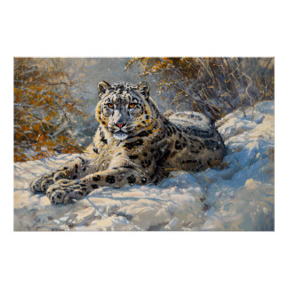 Schneeleoparden schlafen im Schnee Poster