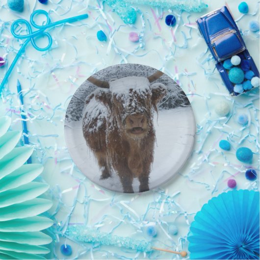 Schneeliebende Hochlandkühe Pappteller (Party)