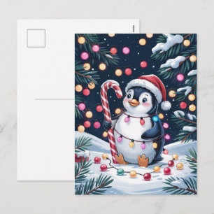 Schneeliebhaber Winter Süßer Pinguin in Santa Hut  Feiertagspostkarte