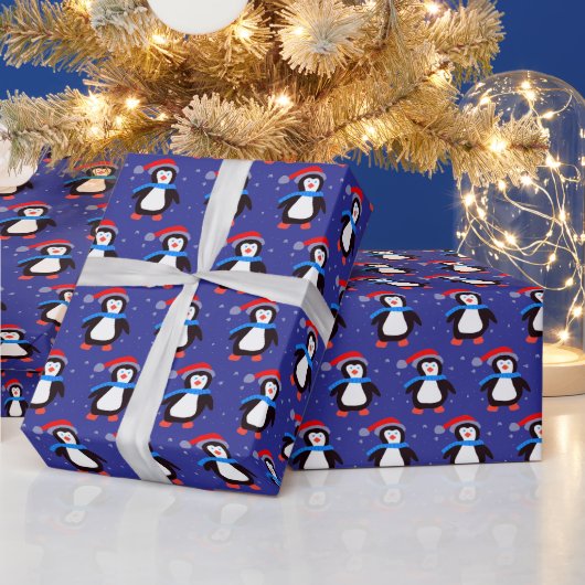 Schneeloser Winter-Pinguin Geschenkpapier (Feiertage)