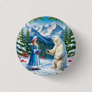 Schneemädchen mit festlicher Dekoration und Eisbär Button