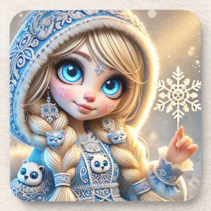 Schneemädchen mit glitzerndem Schneeflocke Getränkeuntersetzer