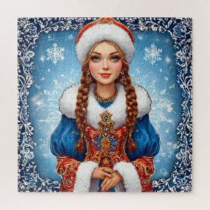 Schneemädchen Schönes Winterporträt Puzzle