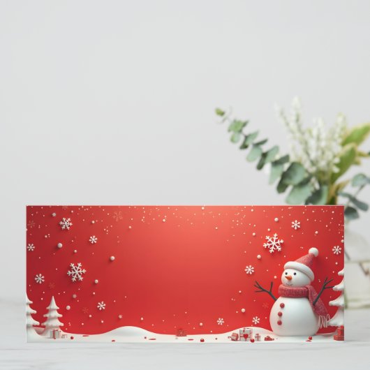 Schneemann 3D auf rotem Grund (Stehend Vorderseite)