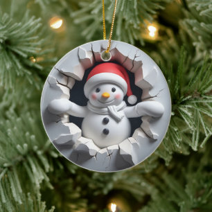 Schneemann 3D-Effekt KEIN echtes 3D Keramik Ornament