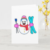 Schneemann als Skifahrer Karte (Gelbe Blume)