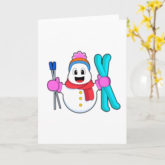 Schneemann als Skifahrer Karte (Gelbe Blume)
