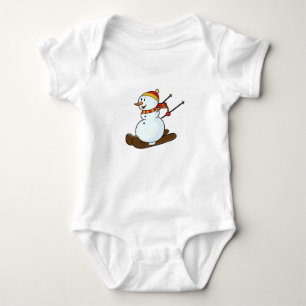 Schneemann als Skifahrer mit Skis & Cap Baby Strampler
