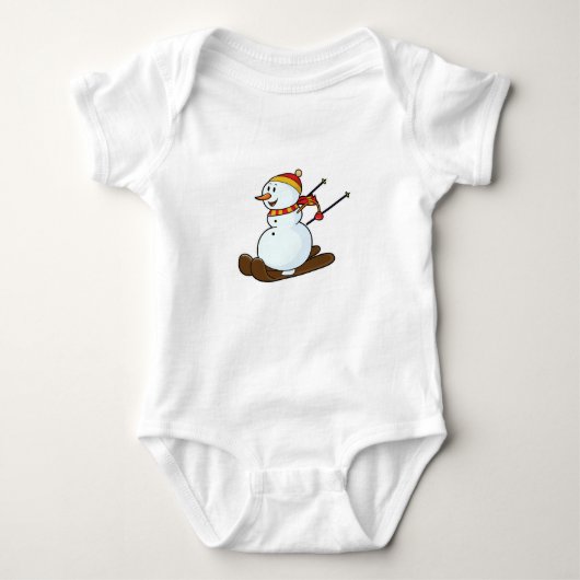 Schneemann als Skifahrer mit Skis & Cap Baby Strampler (Vorderseite)
