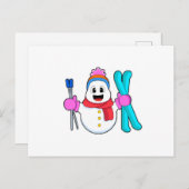 Schneemann als Skifahrer Postkarte (Vorne/Hinten)