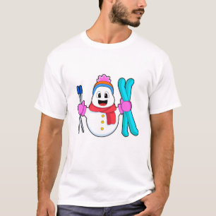 Schneemann als Skifahrer T-Shirt