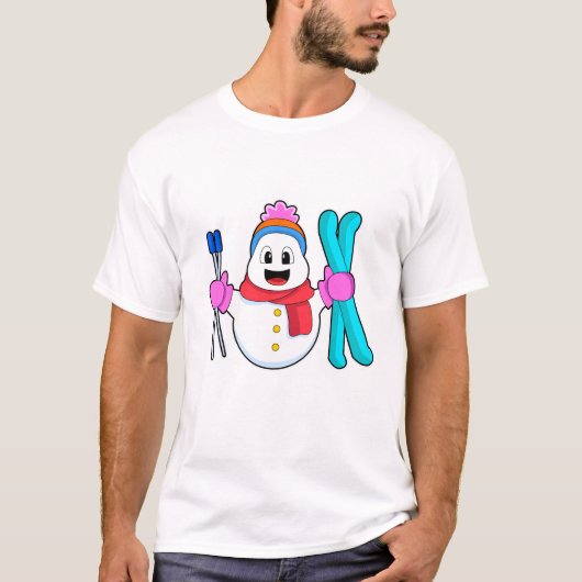 Schneemann als Skifahrer T-Shirt (Vorderseite)