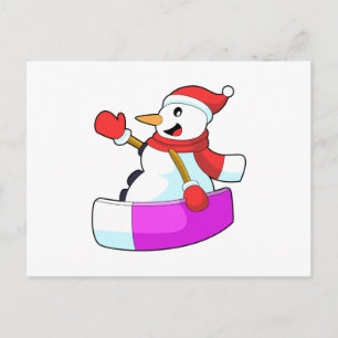 Schneemann als Snowboarder mit Sonowboard.PNG Postkarte