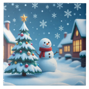 Schneemann am Heiligen Abend Keramik Tile Fliese