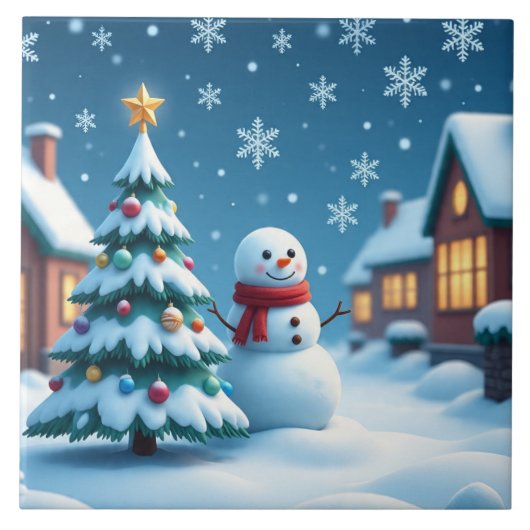 Schneemann am Heiligen Abend Keramik Tile Fliese (Vorderseite)