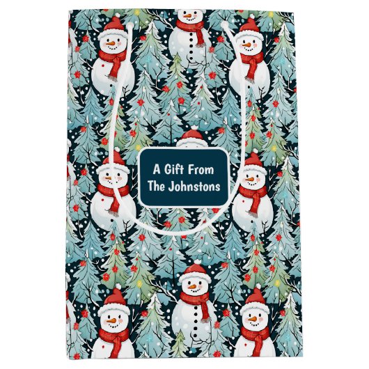 Schneemann am Winterweihnachtsfest Personalisiert Mittlere Geschenktüte (Vorderseite)