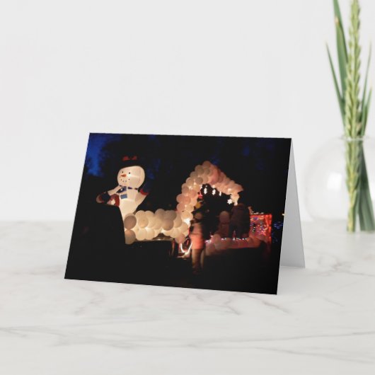Schneemann an der Licht-Parade Feiertagskarte (Vorderseite)