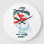 Schneemann anziehen, wie Schneeflocken wirklich ge Große Wanduhr (Vorderseite)