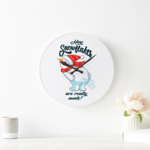 Schneemann anziehen, wie Schneeflocken wirklich ge Große Wanduhr