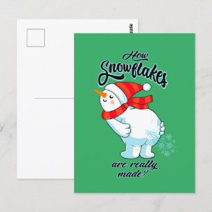 Schneemann anziehen, wie Schneeflocken wirklich ge Postkarte