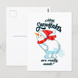 Schneemann anziehen, wie Schneeflocken wirklich ge Postkarte