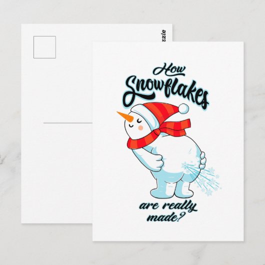 Schneemann anziehen, wie Schneeflocken wirklich ge Postkarte (Vorne/Hinten)